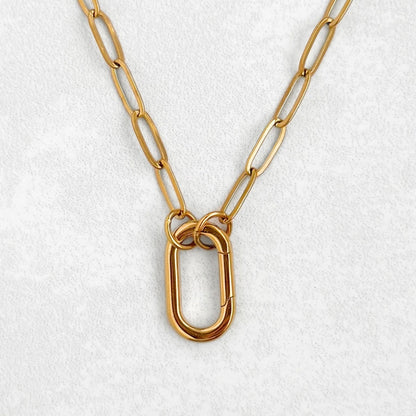 Gold Paperclip Oval Charm Necklace