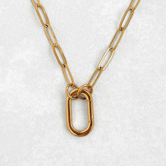 Gold Paperclip Oval Charm Necklace