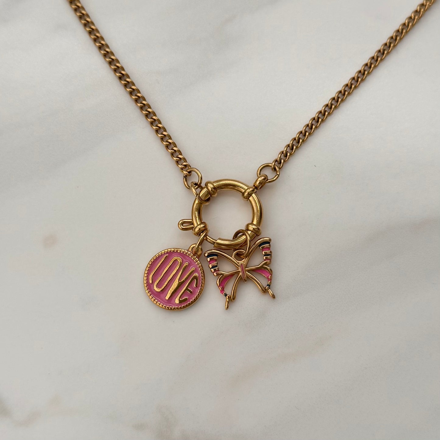 Pink Love Coin Charm - Gold