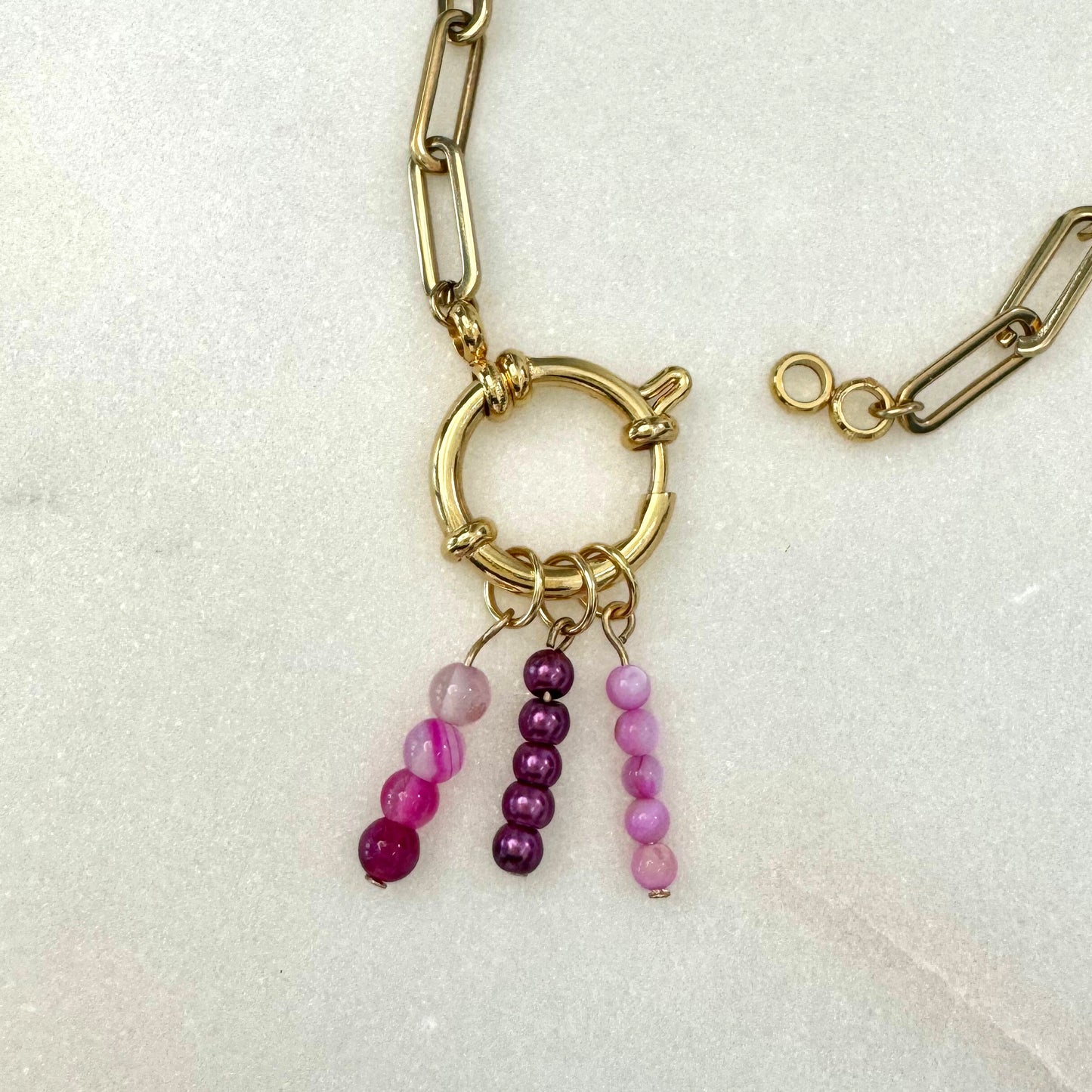 Purple Shimmer Beaded Charm - Gold