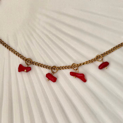 Irregular Red Beaded Charm - Gold