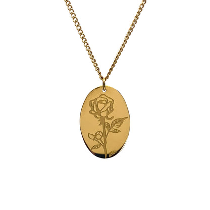 Engraved Rose Pendant Necklace