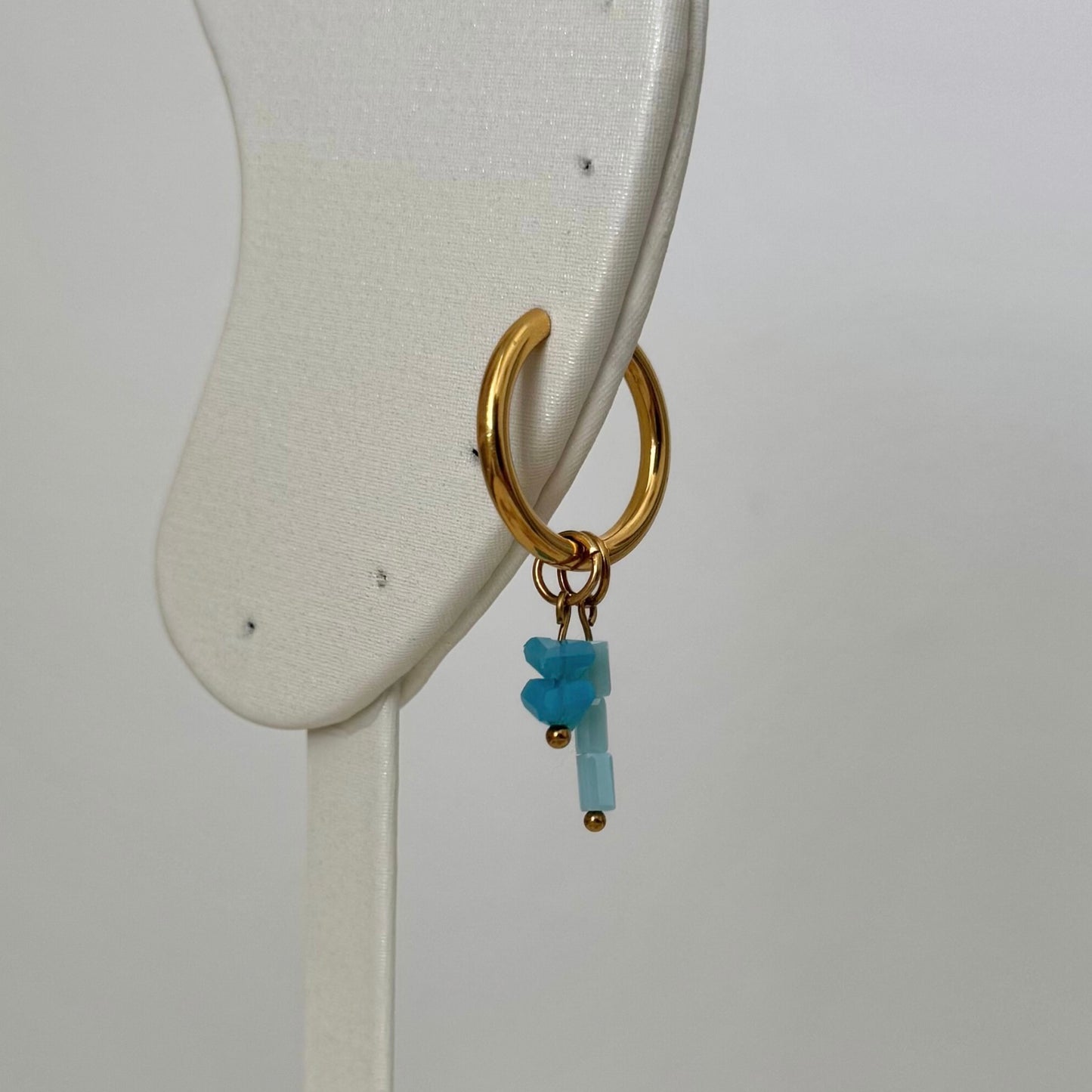 Blue Irregular Beaded Charm - Gold