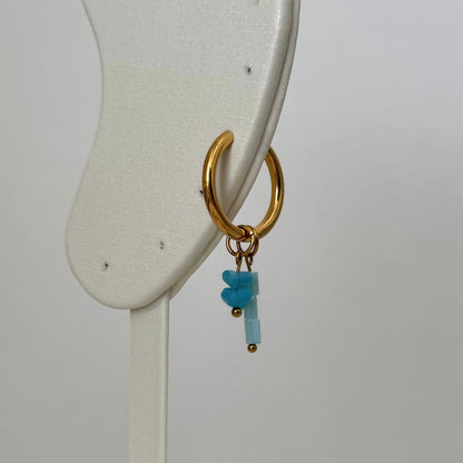 Blue Irregular Beaded Charm - Gold