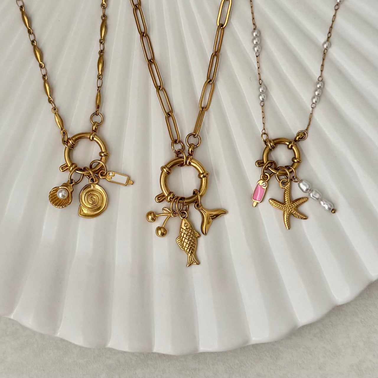 Gold Oval Link Sailor Charm Necklace