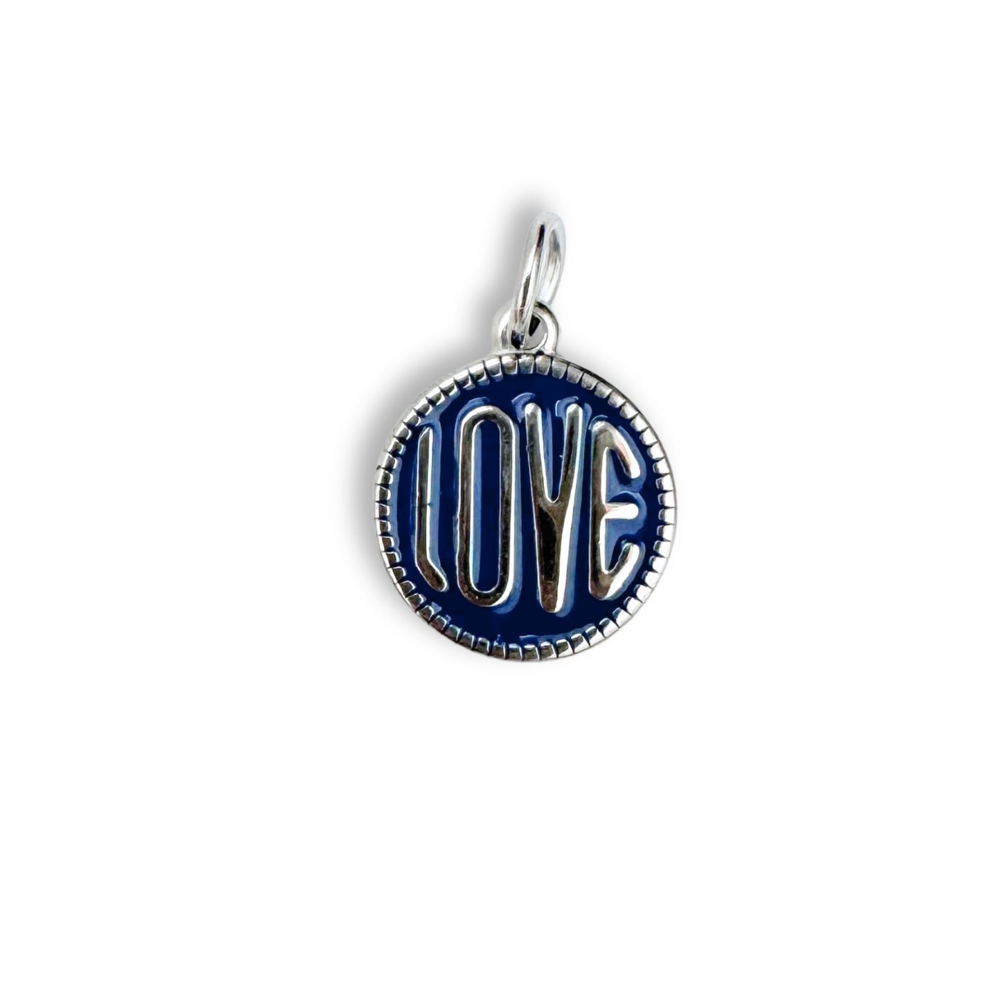 Blue Love Coin Charm - Silver