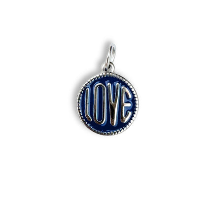 Blue Love Coin Charm - Silver