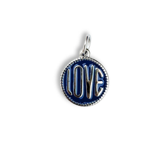 Blue Love Coin Charm - Silver