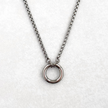 Silver Box Link Round Charm Necklace