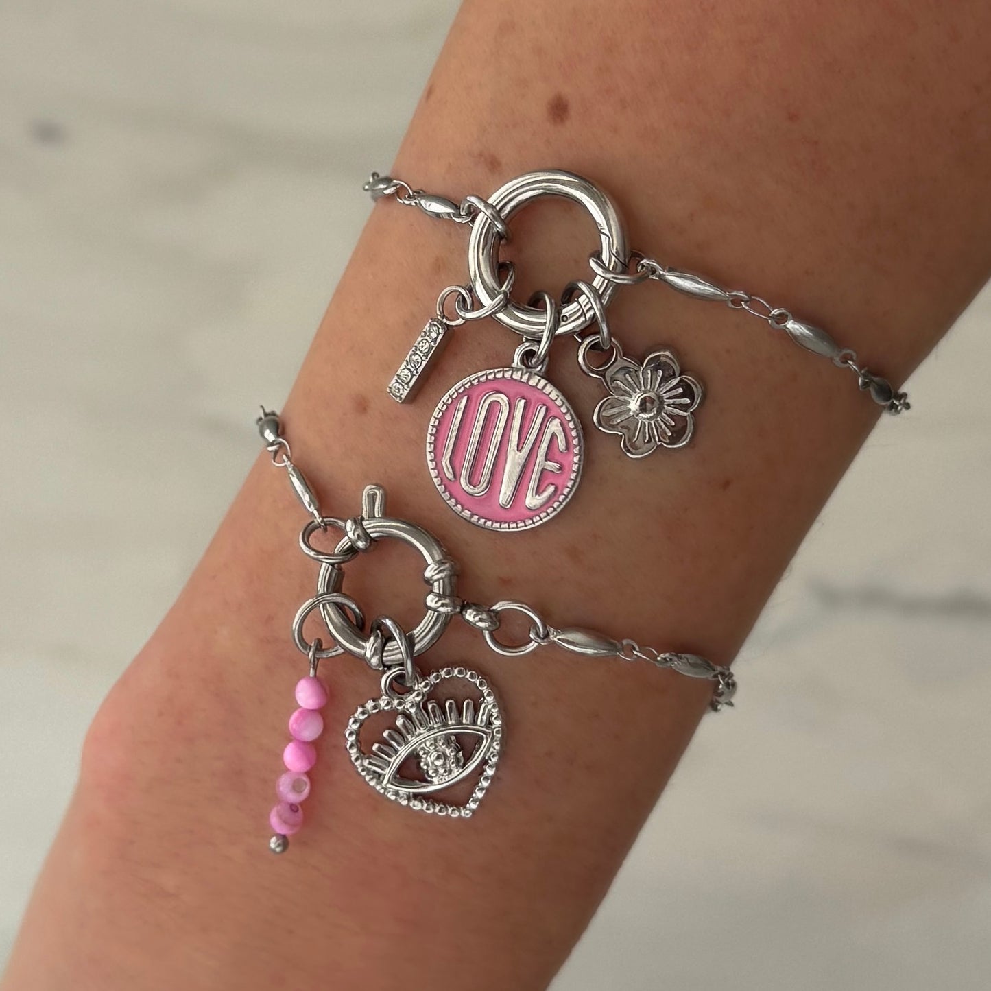 Silver Oval Link Sailor Charm Bracelet