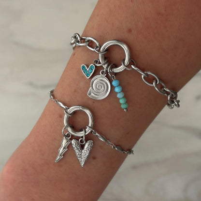 Silver Oval Link Round Charm Bracelet