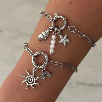 Silver Paperclip Round Charm Bracelet