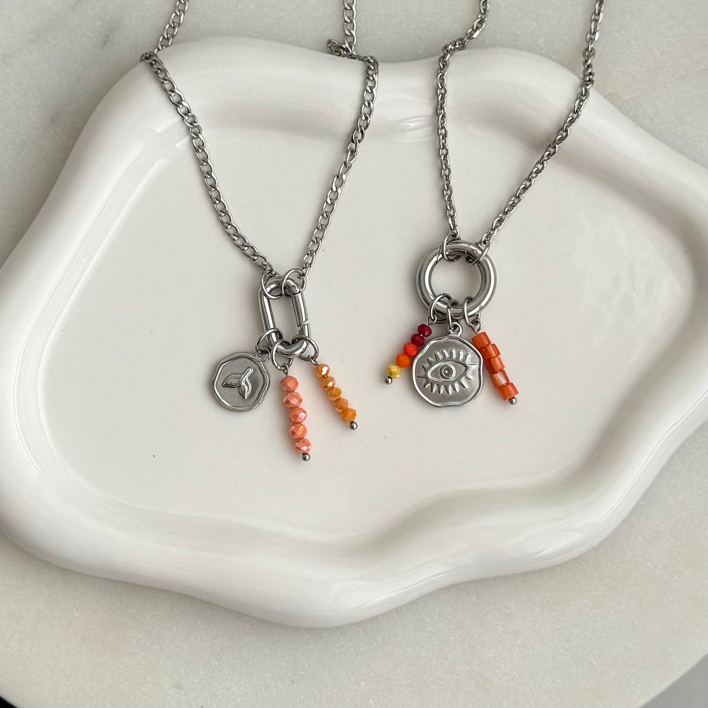 Apricot Beaded Charm - Silver