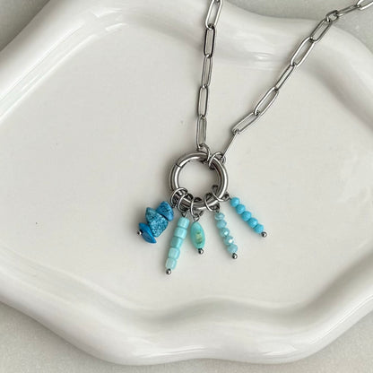 Blue Lagoon Beaded Charm - Silver