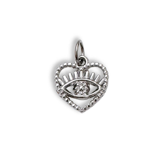 Silver Eye In Heart Charm
