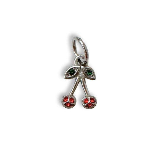 Silver Small Jewel Cherry Charm