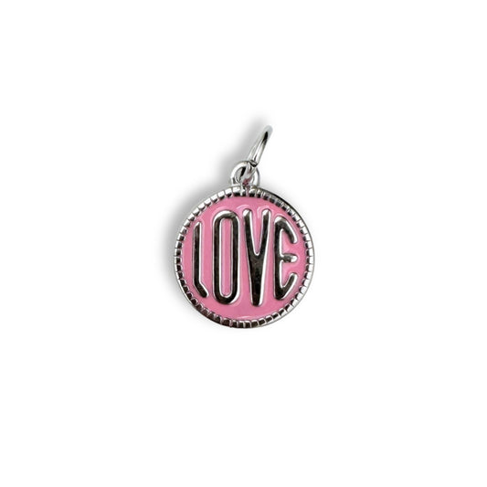 Pink Love Coin Charm - Silver