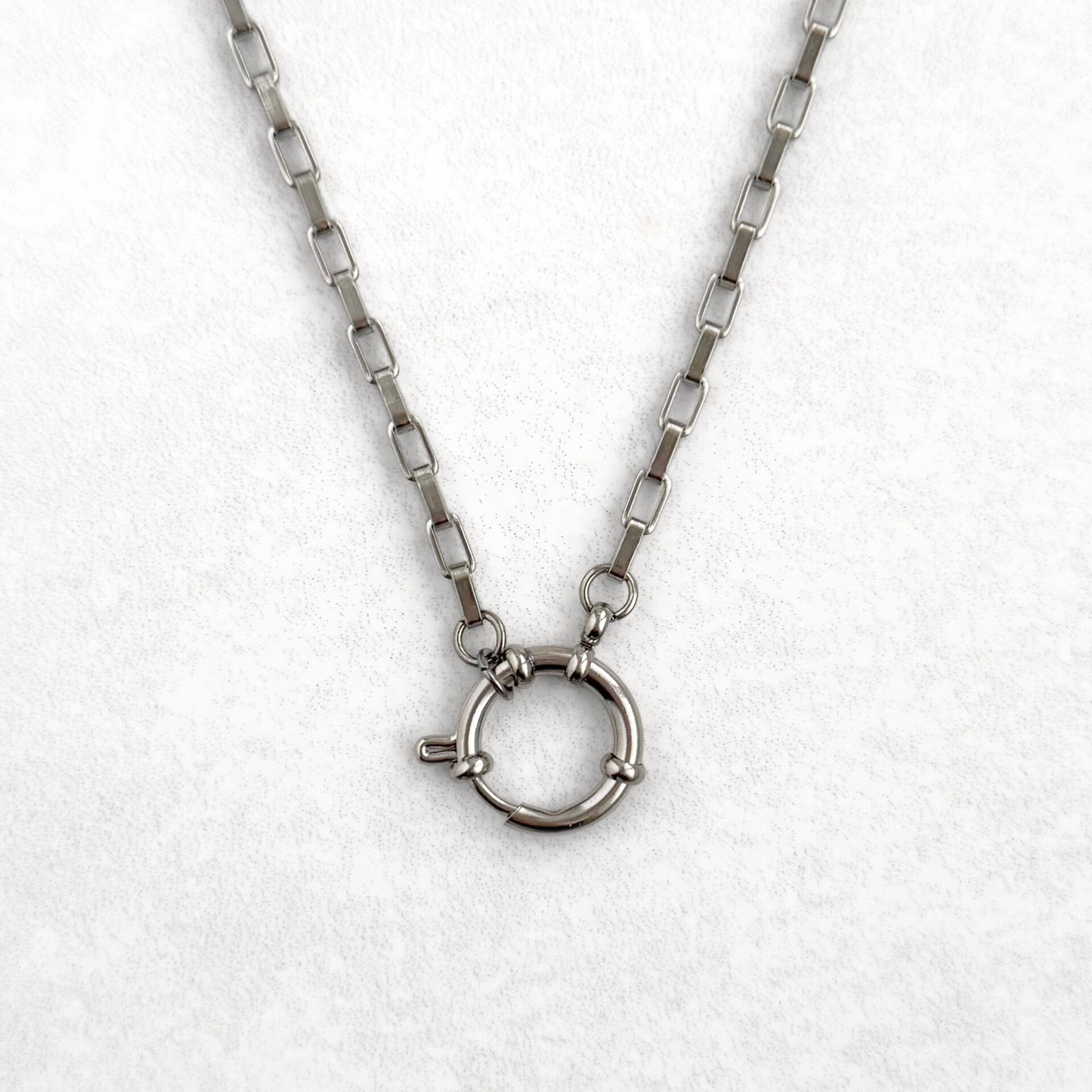 Silver Rectangular Link Sailor Charm Necklace