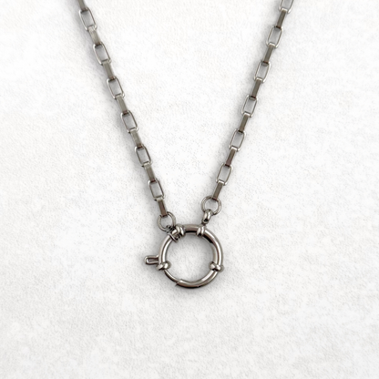 Silver Rectangular Link Sailor Charm Necklace