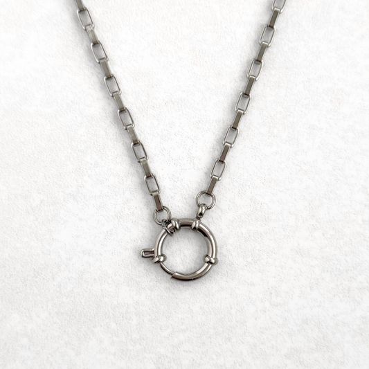 Silver Rectangular Link Sailor Charm Necklace