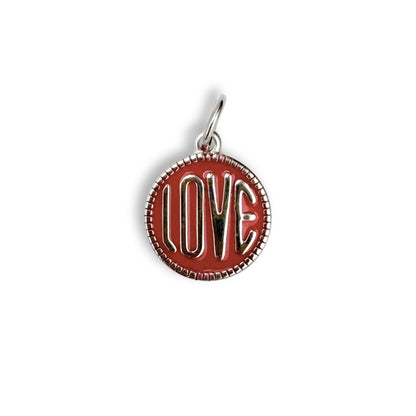 Red Love Coin Charm - Silver