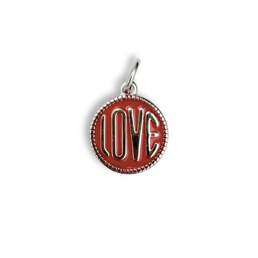 Red Love Coin Charm - Silver