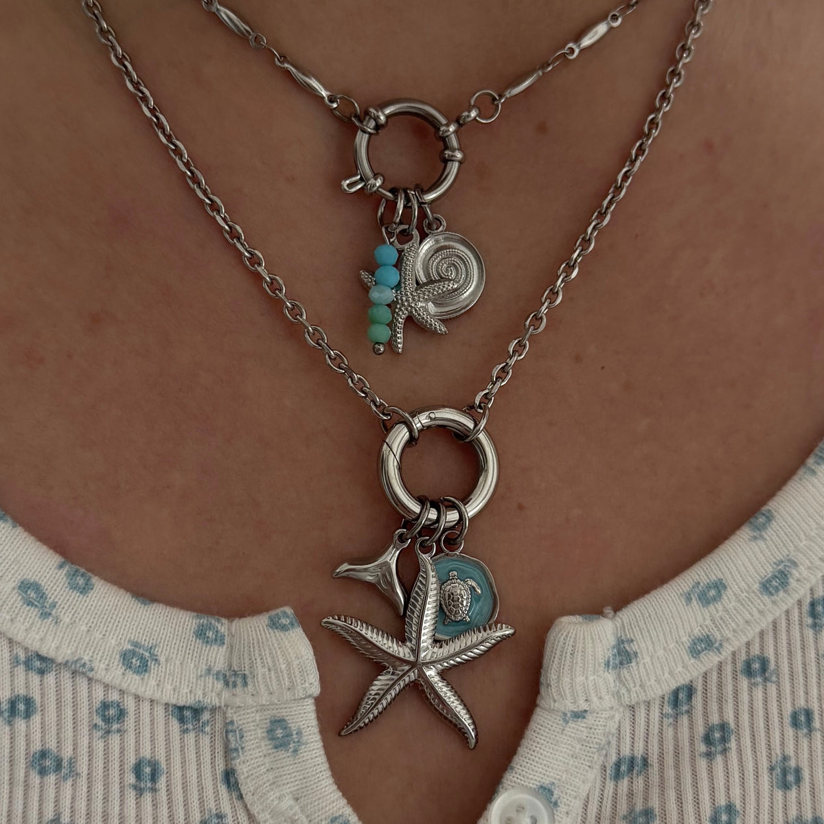 Silver Oval Link Sailor Charm Necklace
