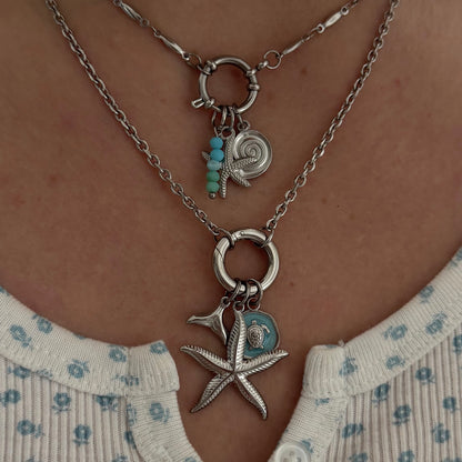Silver Oval Link Sailor Charm Necklace