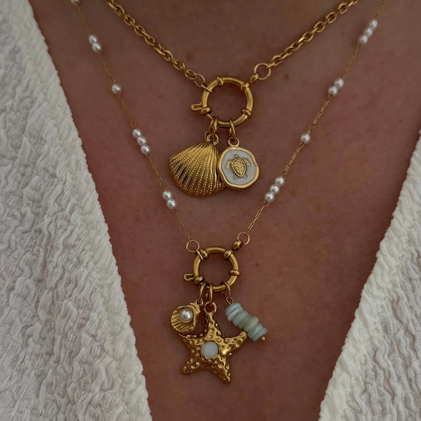 Gold White Turtle Charm