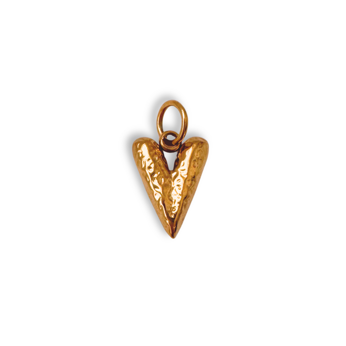 Gold textured heart-shaped pendant on a white background